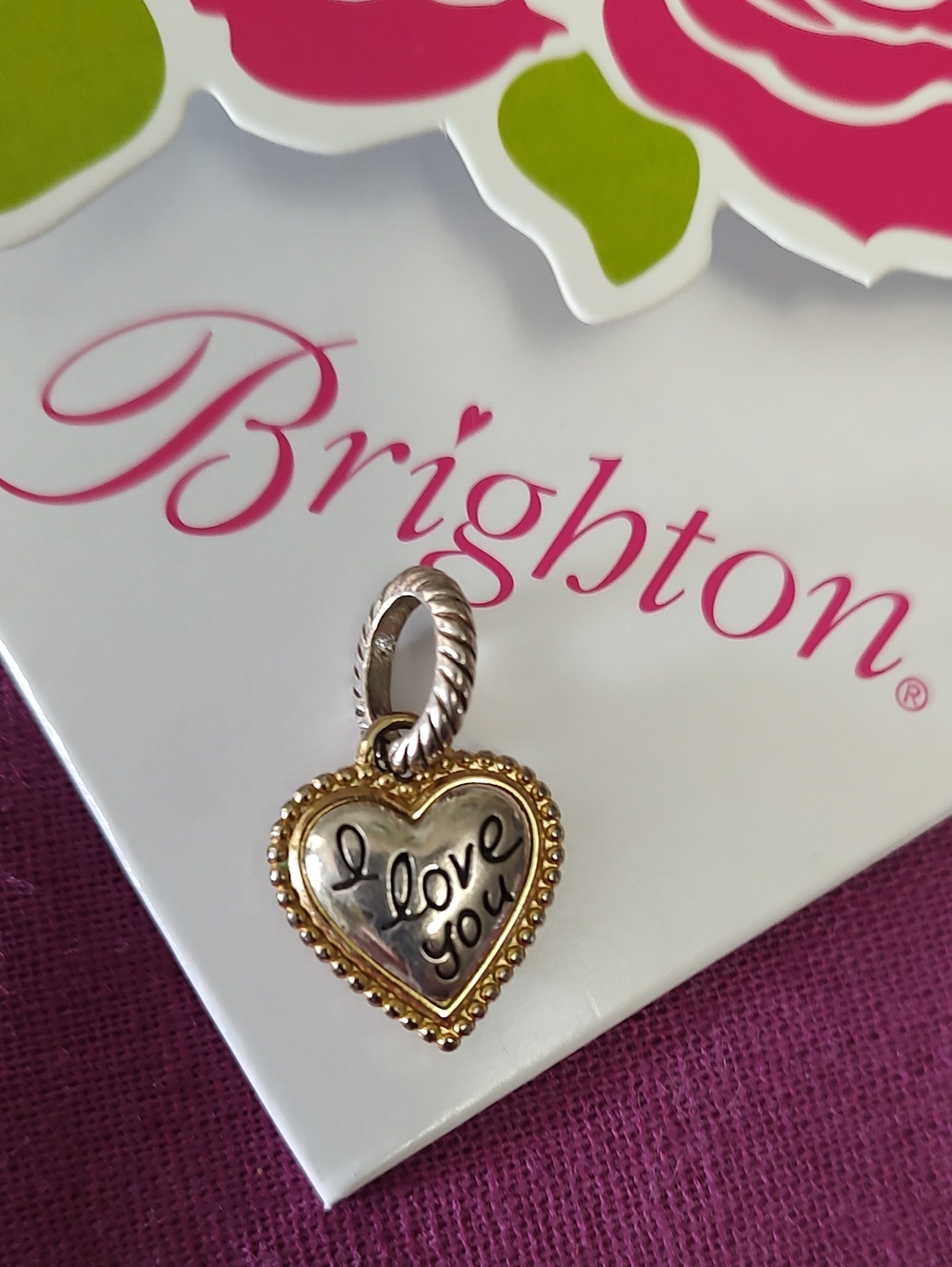 Brighton Two-Tone Heart 'Love You' Charm Pendant - Gold & Silver